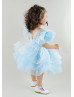 Sky Blue Ruffle Tulle Sleeves Sparkly Flower Girl Dress Sky Blue Ruffle Tulle Sleeves Sparkly Flower Girl Dress